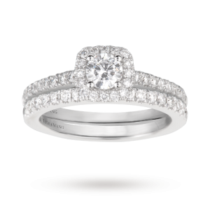 Vera Wang Love brilliant cut 0.95 total carat weight cluster and diamond set shoulder bridal set in 18 carat white gold £3,500.00 ITEM CODE 37120009